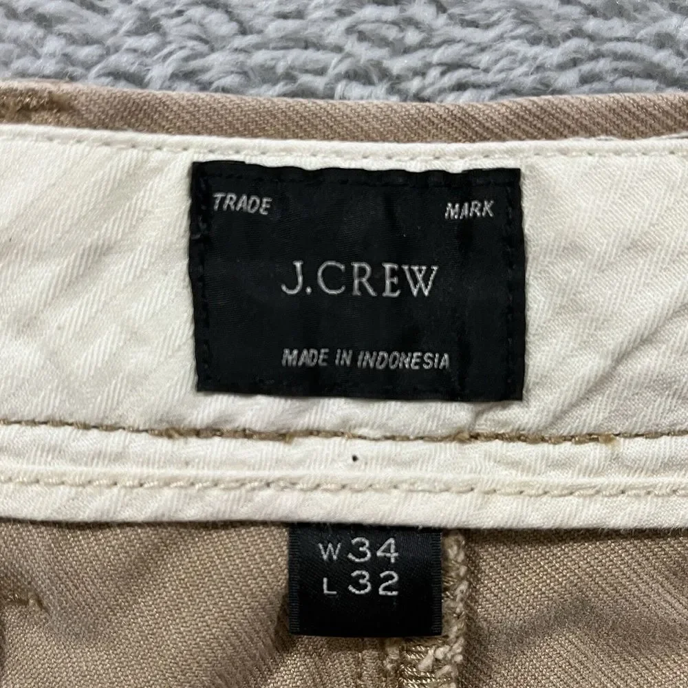 J Crew Pants Mens 34x29.5* Tan Classic Fit Chinos‎ Preppy Casual 100% Cotton